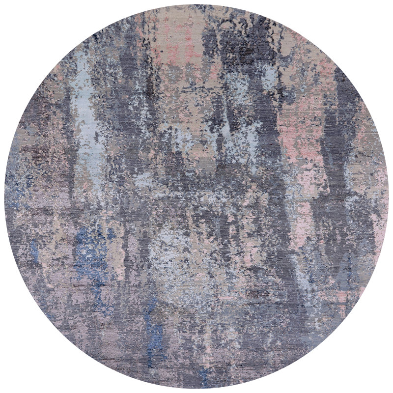 Tapis gris / rose à motif abstrait carbone, Rond 4 pi