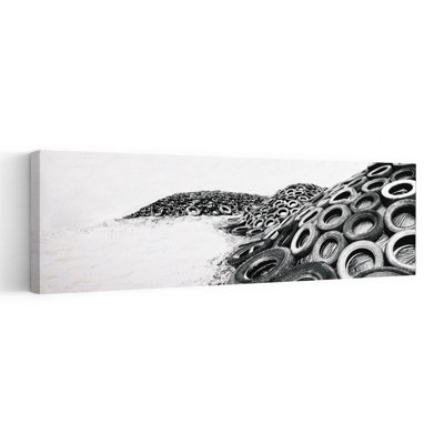 Monochrome Tire Hills by Gilbert Claes - Wrapped Canvas Panoramic Print