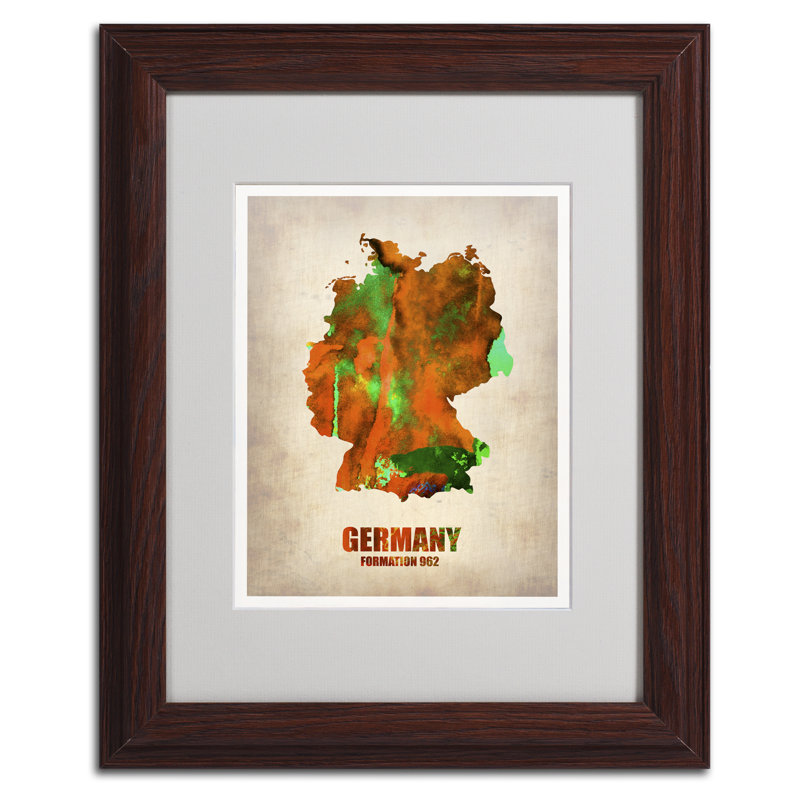 « germany aquarelle map », reproduction d’impression sur toile encadrée, H 20 po x l 16 po x P 0,5 po, Brun