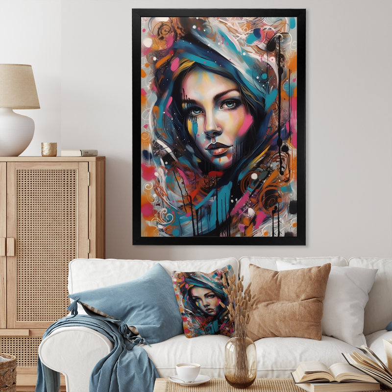 Portrait de femme pop art I - impression, Cadre photo noir, H 20 po x l 12 po x P 1 po