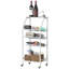 Chariot de rangement à 5 niveaux avec plateau en bois de chêne gris, structure en métal blanc et tablettes en filet pour la salle de bain, le salon et la cuisine