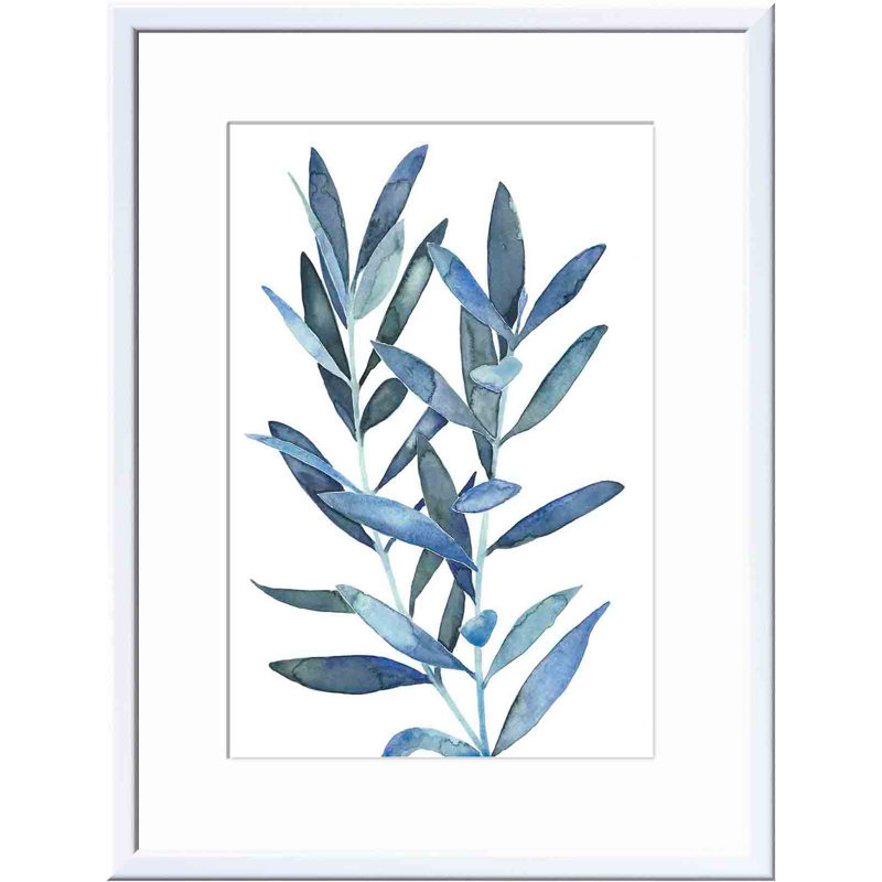 Reproduction d'art encadrée, «Indigo Leaves III», Blanc, H 12 po x l 12 po