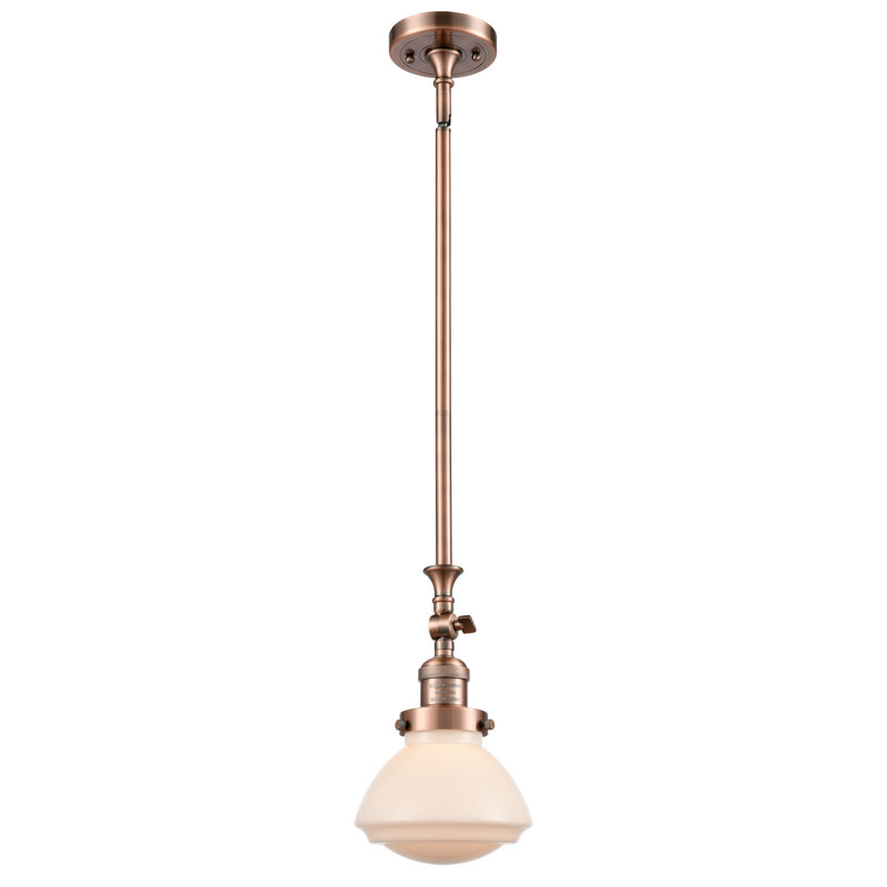 Luminaire suspendu simple à 1 lumière Chesterville, Ampoule non incluse, Blanc mat, Cuivre antique