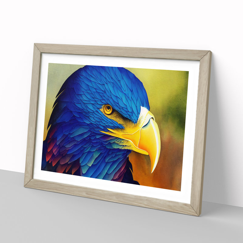 Eagle Bird Watercolour Vol.8 - Single Picture Frame Print, 46cm H x 64cm W x 2cm D, Oak Frame