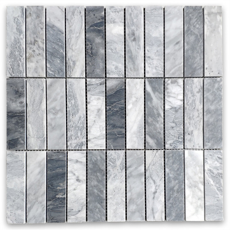 12 in. x 12 in. Grid Marble Tile, Dark Gray