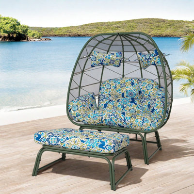 Spacious Patio Lounge Chairs, Steel Rattan Boho Double Egg Chair For Patio