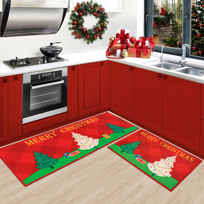 Tapis de cuisine de Noël 2 PCS Tapis de cuisine antidérapant Merry Christmas pour tapis de Noël absorbant