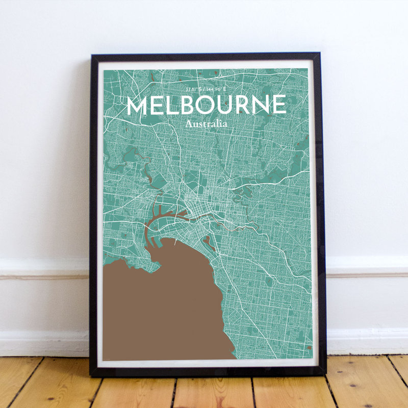 Melbourne City Map - No Frame Print, 91.4cm H x 61cm W x 0.13cm D