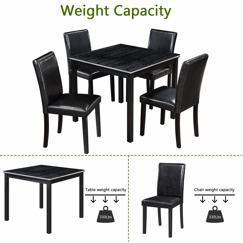 Keyera Square Dining Set,5 Piece Wooden Dining Table Set,dining table set,dining room set, Black, Black