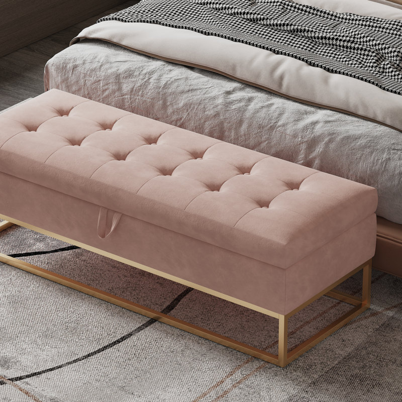 Banc de rangement en velours 46,1 po Jiayi, Vert, Doré