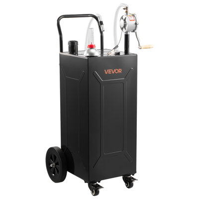 35 Gallon Fuel Gas Caddy, Carbon Steel, Portable Fuel Transfer Storage Tank with Manual Pump & 4 Wheels, Gasoline Diesel Can Container, for Cars, Lawn Mowers, ATVs, Boats, Motorcycles, Black