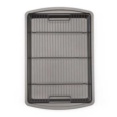 Nonstick Carbon Steel Baking Pan & Raised Wire Rack,Multipurpose Cooking Sheet Pan, Cooling Rack,Dishwasher Safe,(Dark Grey)