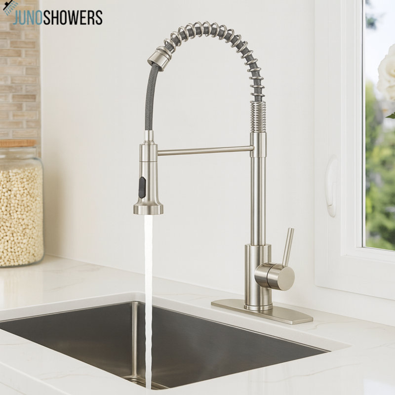Robinet de cuisine rotatif rétractable en nickel brossé Juno, Nickel brossé