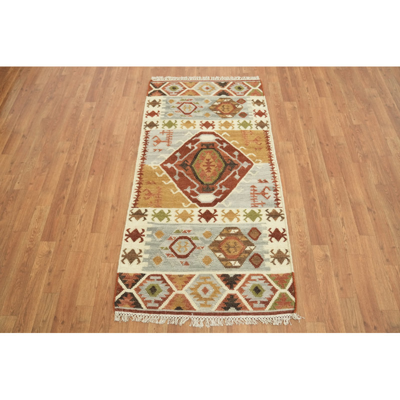 Tapis moderne en laine multicolore pour vestibule 3 pi x 5 pi Kilim Southwestern
