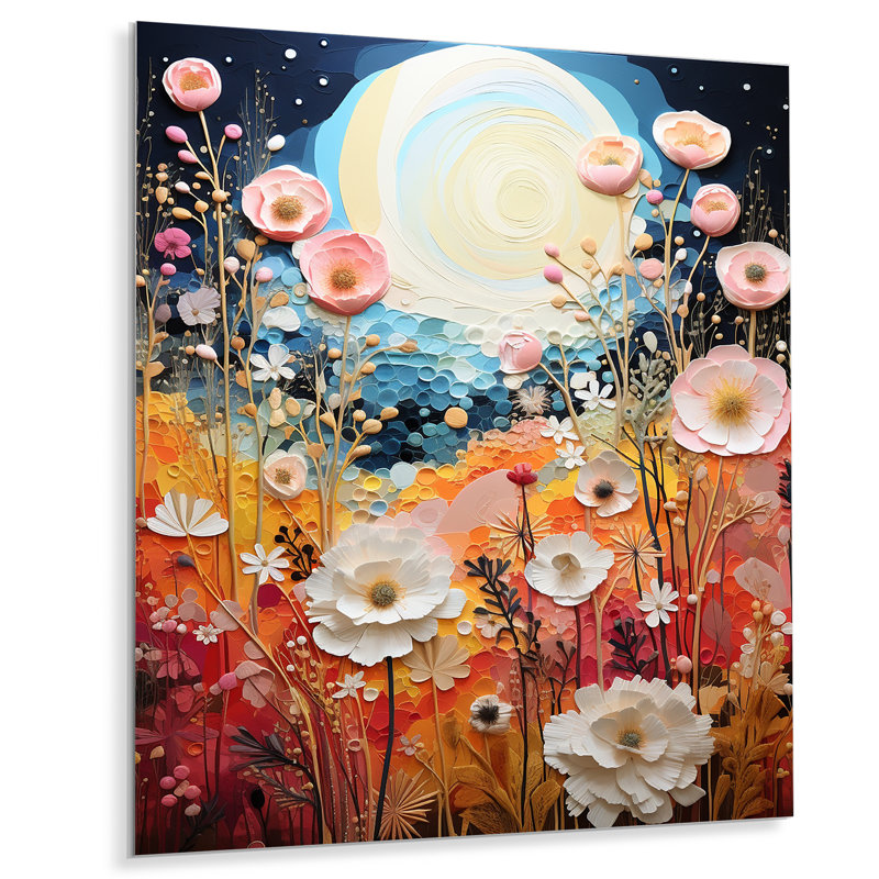 Décoration florale de pleine lune, «Blossoming Spring Flowers», Métal métal, H 32 po x l 16 po x P 1 po