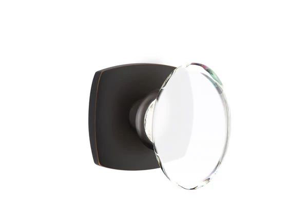 Ensemble de mortaise intérieure Emtek avec rosette urbaine et bouton de verre Hampton (droit), Bronze frotté à l'huile