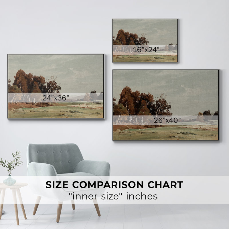 Paysage rétro - cmxxiv, Toile encadrée flottée blanche, H 27 po x l 41 po x P 2 po