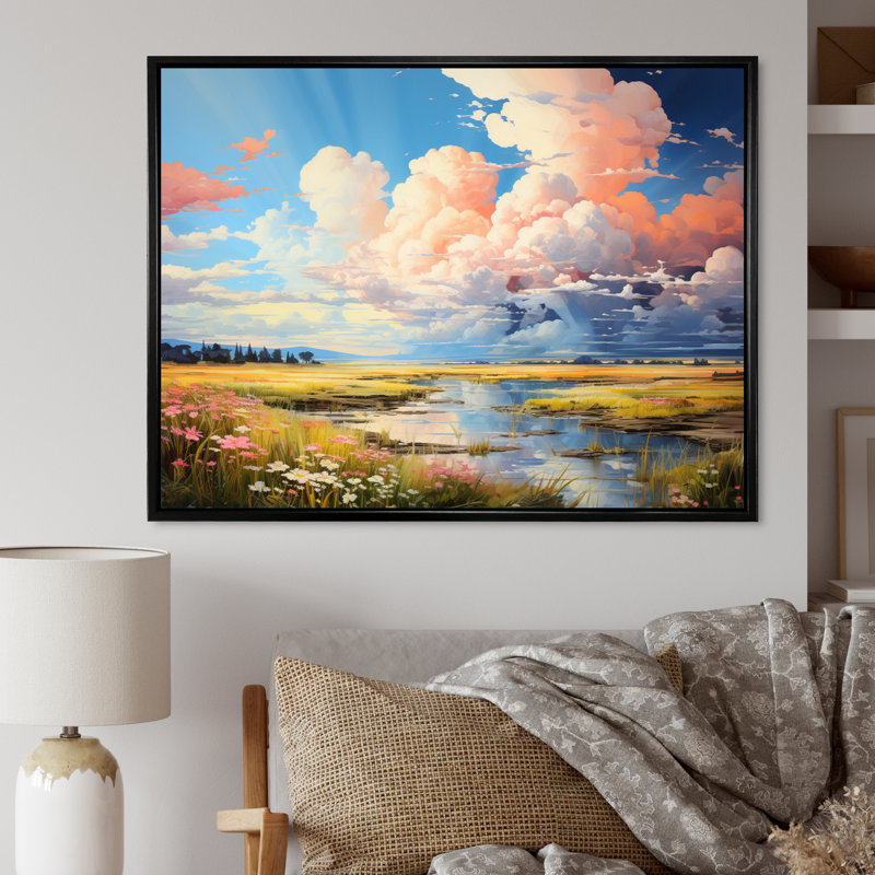 Ciel infini azur dans les Prairies - impression, H 24 po x l 32 po x P 1 po, Cadre flottant noir