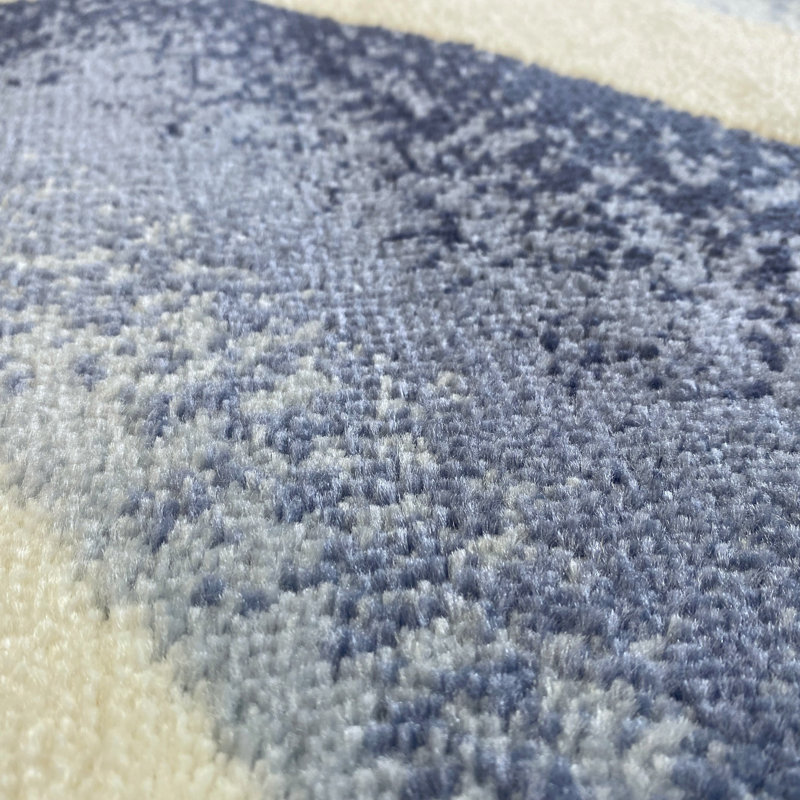 Tapis bleu / blanc à motif abstrait Kallum, Rectangle 2 pi x 3 pi 4 po