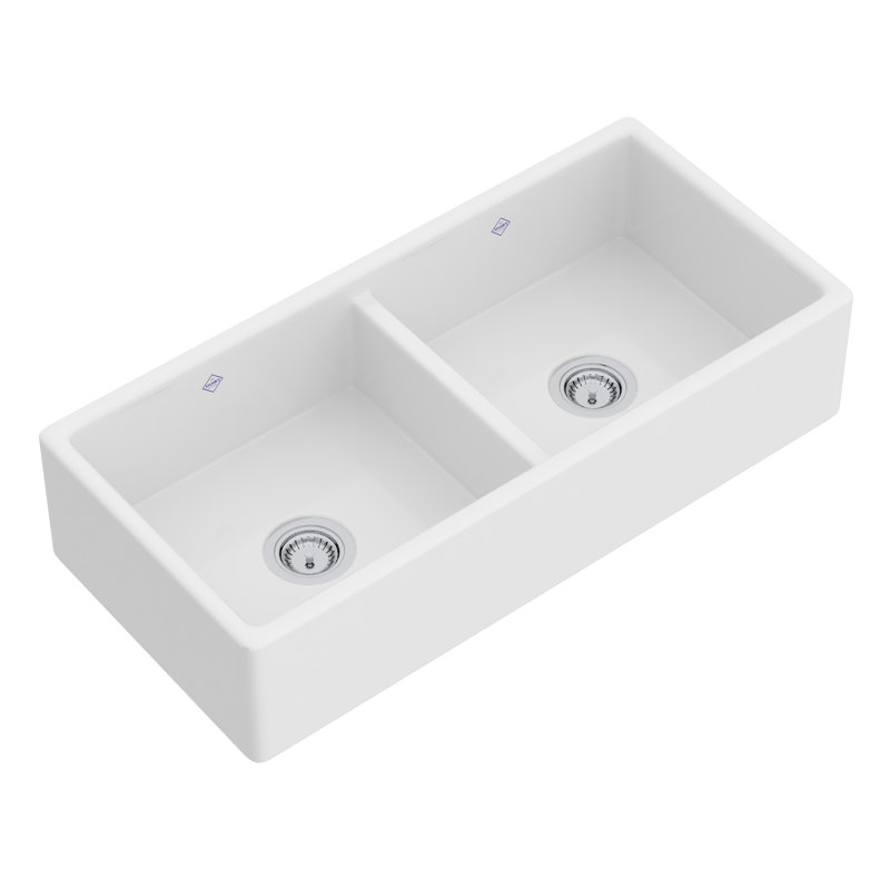 Shaker™ 39" L x 18" W Double Basin Apron Kitchen Sink, White