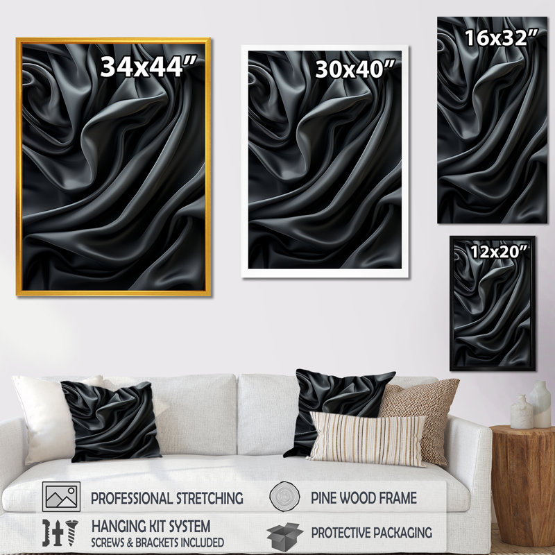 Silk Fractal Noir Curves II - impression d'art mural fractal, Cadre photo noir, H 32 po x l 16 po x P 1 po