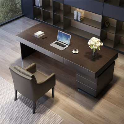 Brown Rectangular Manufactured Wood Writing desk with drawers desk