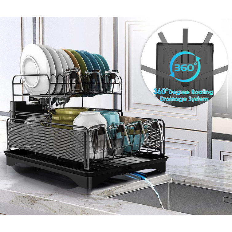 ASTER-FORM CORP Metal 2 Tier Dish RackWith Drainboard With Adjustable  Swivel Spout