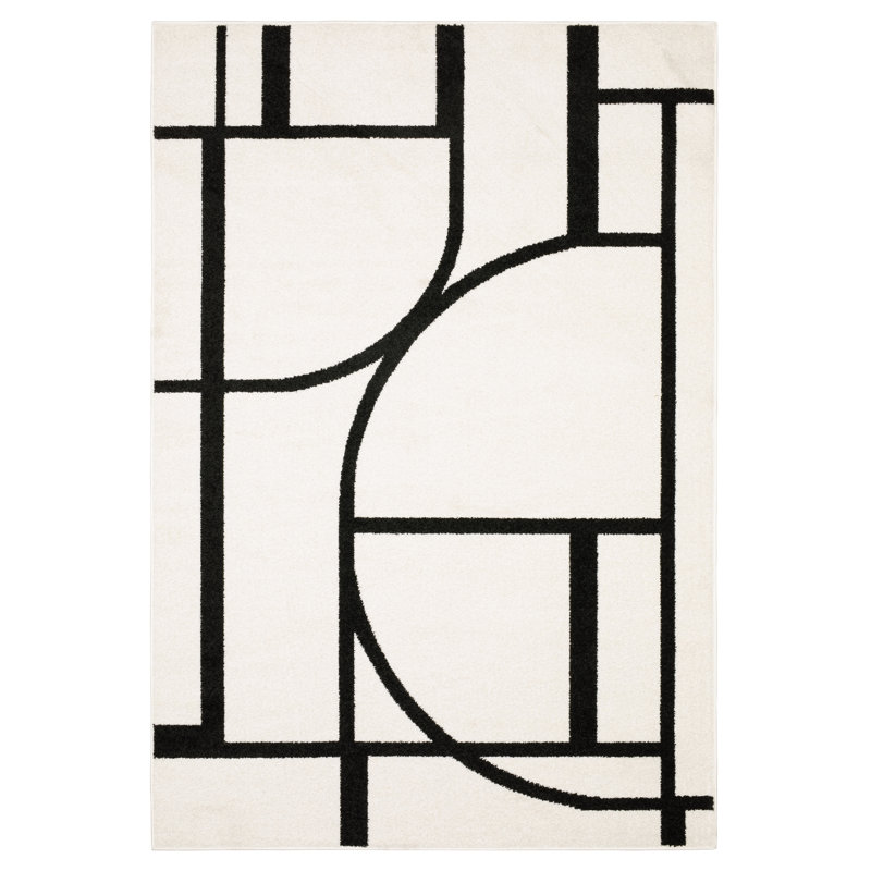 Tapis ivoire / noir moderne Hennings, Rectangle 5 pi 3 po x 7 pi