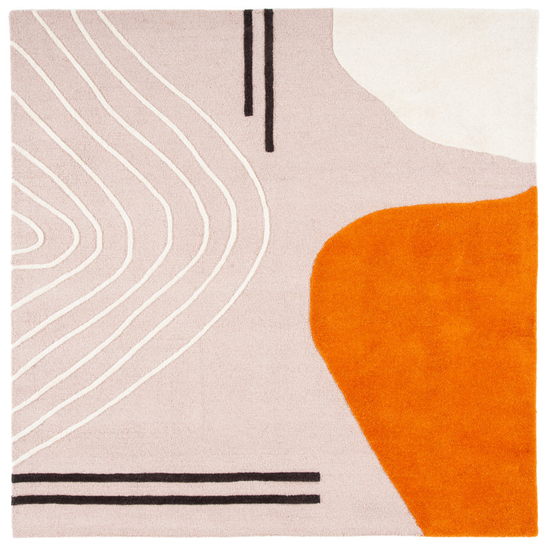 Tapis ivoire / rose clair en laine fait à la main Felipe, Carré 6 pi