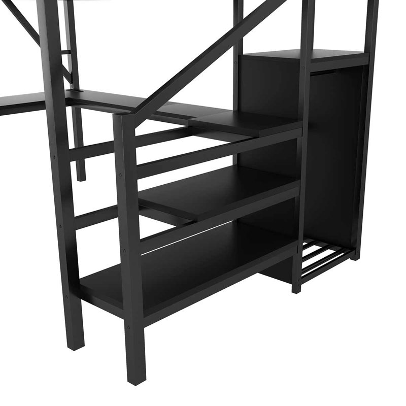Queen Size Loft Bed With L Shaped Desk, LED Light And USB For Kids Teens Adults