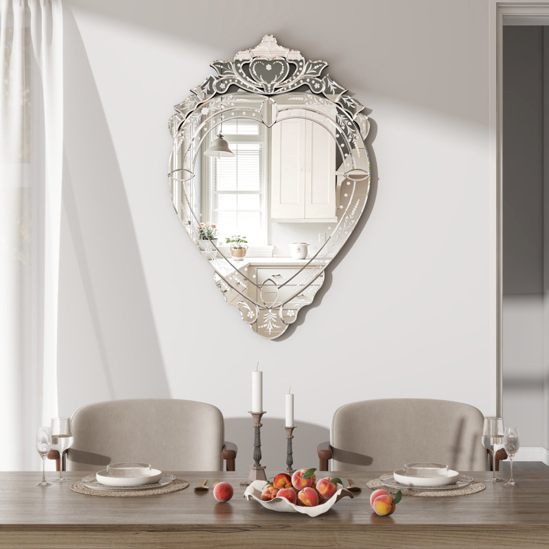Wall Mirror Venetian-Inspired Heart-Shaped, 37"H x 25"W