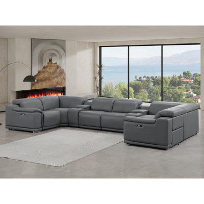8-Piece U-Shaped Power Reclining Sectional In Genuine Leather – 2 Recliners