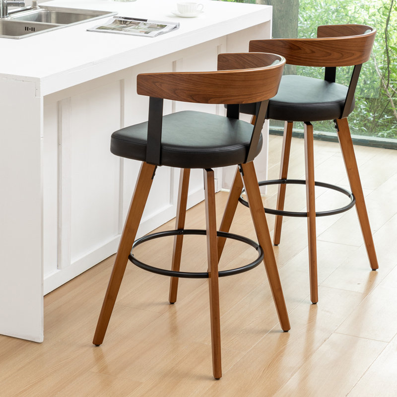 Ensemble de 4 tabourets de comptoir pivotants en cuir Modern, Tabouret de comptoir (siège d'une hauteur de 26,3, Noir, 4