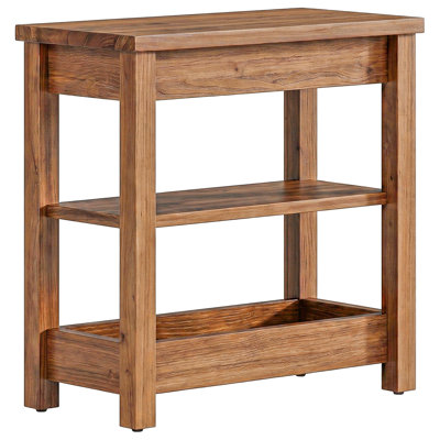 Solid Wood End Table with 3-Tier Storage