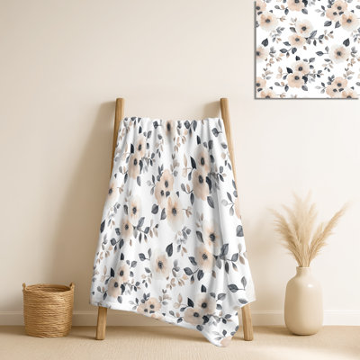 Nomadic Bloom I - Couverture douce florale, jeté en peluche Boho