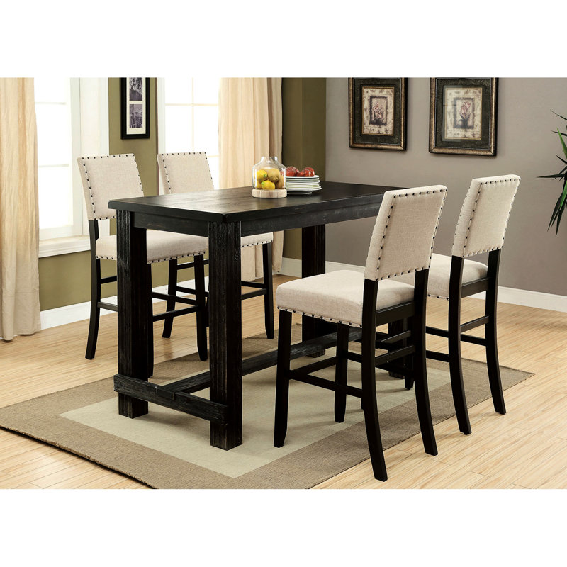 Table de bar rustique pour salle à manger, noire antique, construction en bois massif, hauteur idéale pour la maison