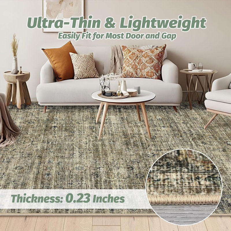 Runner Rug 2X6 Washable, Soft Vintage Distressed Non-Slip Hallway Runner, Retro Low Pile Kitchen Rugs For Bedroom Laundry Room, Olive Brown