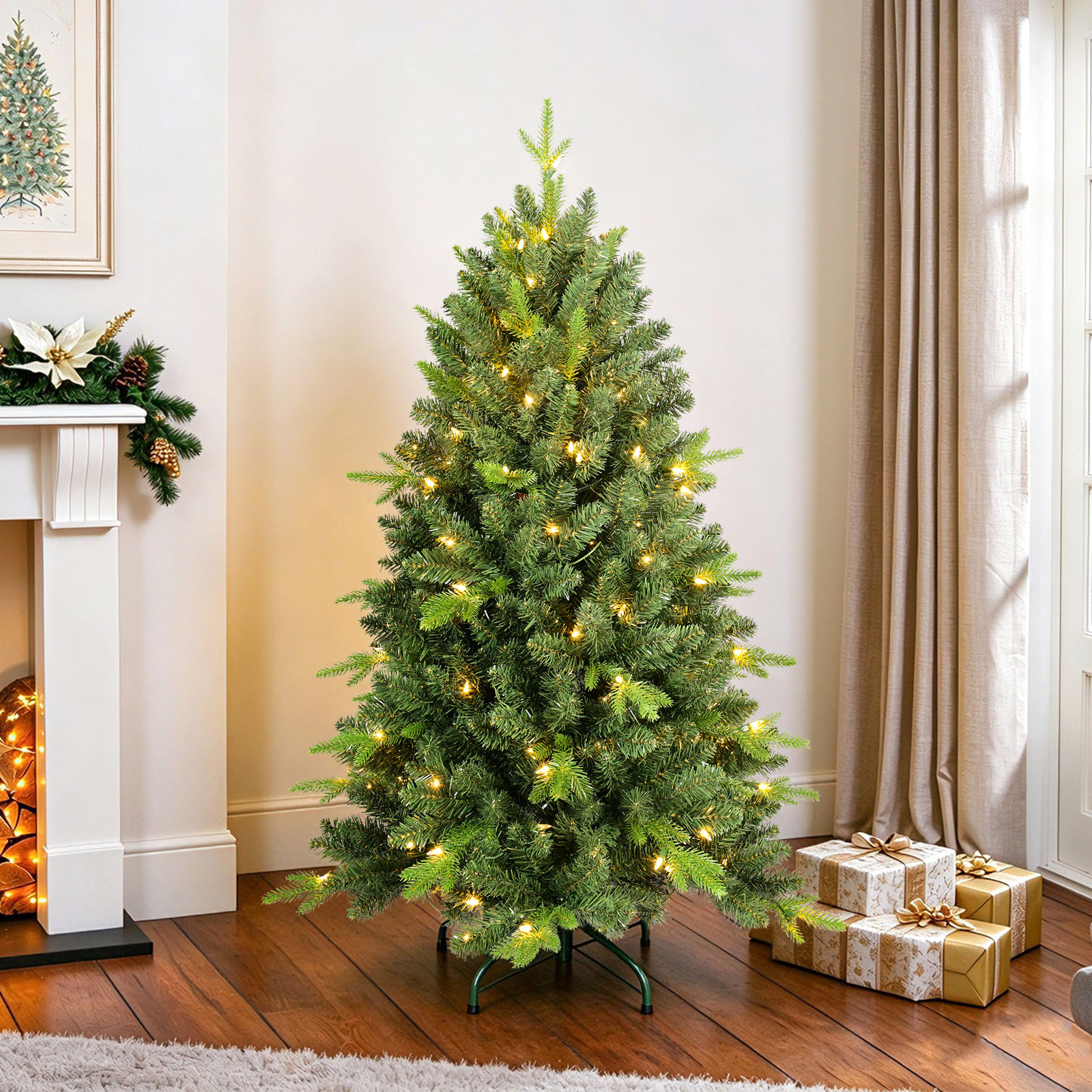 White Pre-Lit Spruce Tree, 5'
