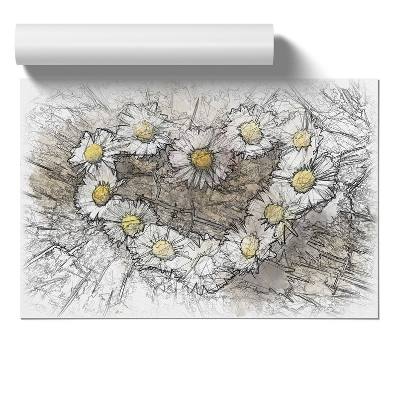 Daisy Heart Chain Sketch - Wall Art, 42cm H x 59cm W x 0.1cm D, Paper