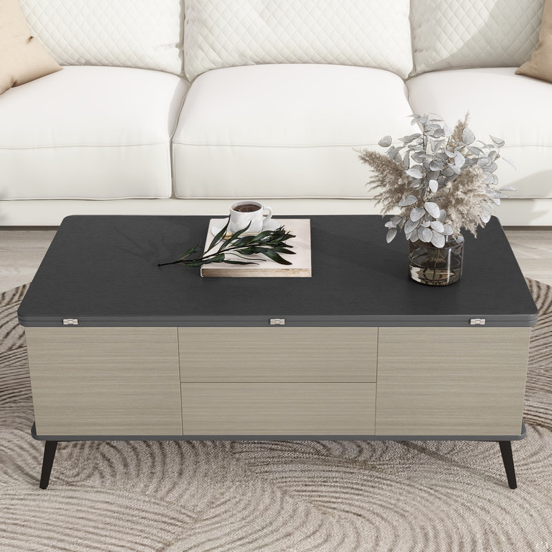 5 Pieces Lift Top Coffee Table Set With Storage Convertible Dining Table With Ottomans