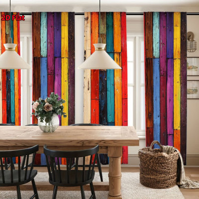4Pcs Color Wood Grain Retro Geometric Scenery, Adopting Pocket Pole Installation, Digital Printing Curtains, Suitable for Living Room, Kitchen, Bedroom, Study, Bathroom, Hotel, Dining, Home Decoration