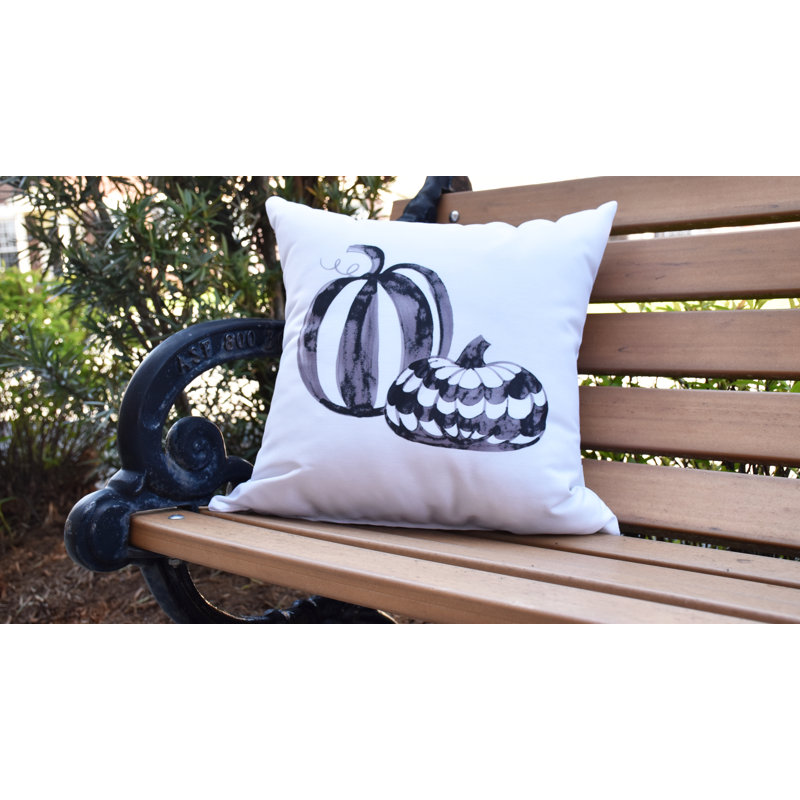 Housse et insert de coussin d'extérieur carré Witches Brew Pumpkin Duo, Crème, 16 po x 1 po
