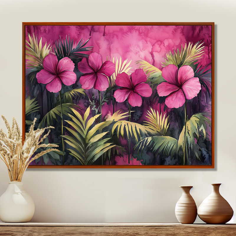 Conkel, lavande, hibiscus, symphonie tropicale - art mural hibiscus, Brun, H 12 po x l 20 po, Impression encadrée flottante