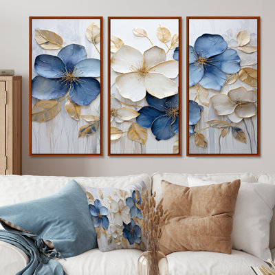 «Blue and Gold Adorned Violets III - Violets», ensemble d'art mural