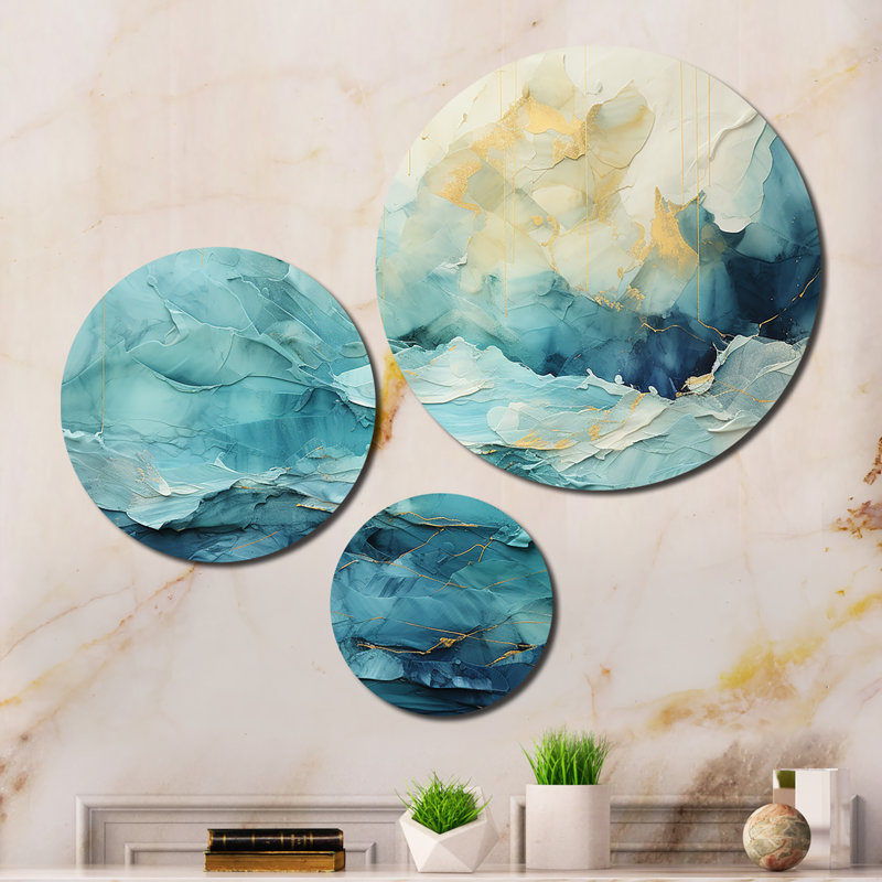 Teal Yellow Ocean Serenade Pastoral III 3 Piece Wall Decor Set Metal