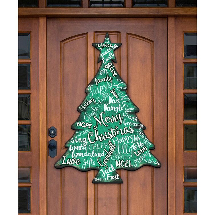 The Holiday Aisle® Merry Christmas Tree Hanging Figurine Wood Door ...