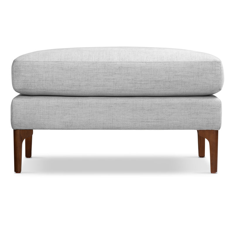 Seashell Gray Upholstered Ottoman with Wooden Legs