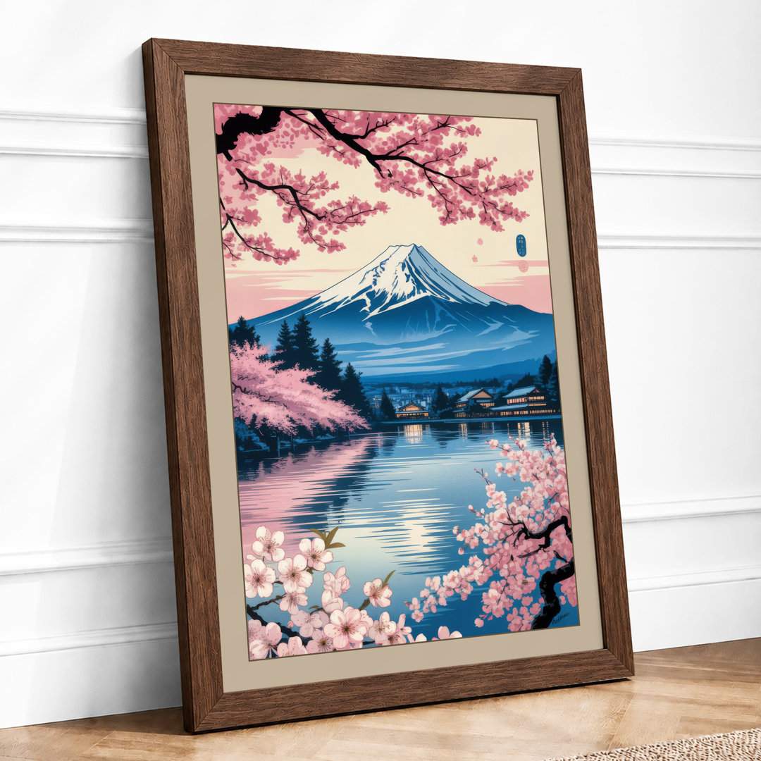 Mount Fuji in Cherry Blossom Japandi - Framed Print