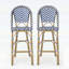 Ensemble de 2 tabourets de bar d'extérieur en rotin PE, bleu marine et blanc, structure en aluminium avec finition en bambou