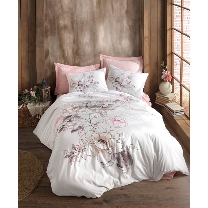 Ensemble de housse de couette 100% coton Sproule rose / blanc / gris 4 pièces